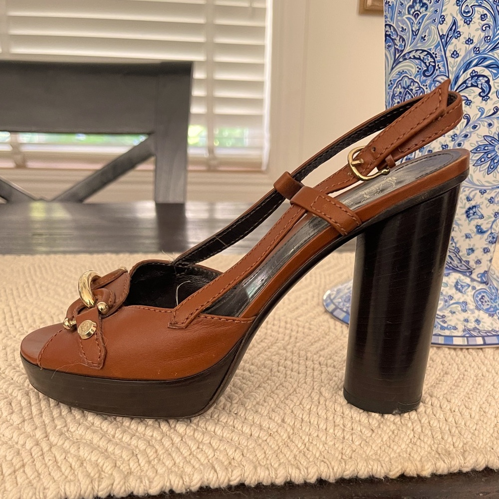 Burberry Equestrian Horse Bit Leather Slingback Heel